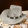 Sombrero Vaquero Occidental de Seda Brillante Transfronterizo Decoración de Cinturón Estilo Étnico Sombrero Grande para Cabeza al Aire Libre Sombrero de Baile Otoño e Invierno para Mujer