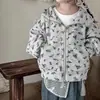 Roupas de Menina para Primavera e Outono Jaquetas Moda Bebê Crianças Personalizado Tendência Pastoral Estilo Coreano Floral com Capuz Cardigans Esportivos