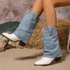 Botas Escuela preparatoria talla grande zapatos deseo zapatos de mujer 48 costura comercio exterior 40 pantalones botas de jinete tacón grueso nuevo mezclilla algodón