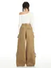 Jeans de Pierna Ancha con Múltiples Bolsillos Color Caqui y Diseño de Nicho para Mujer, Nuevo Estilo Otoño 2026, Pantalones Cargo Sueltos Versátiles