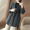 Outono e Inverno Novo Comprimento Médio Simples Cor Lisa Dupla Face 100% Lã Pura Roupa Exterior Gola de Terno Elegante Slim Roupa Exterior