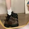 Zapatos planos de mujer con suela gruesa de 7.5 cm, tacón robusto y puntera ancha, nuevos de 2026 estilo británico con cordones, bloques de color, versátiles