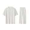 Traje Deportivo Casual de Moda Nuevo y Tendencia Estilo Americano Verano Versátil Color Sólido Moda Manga Corta Pantalón Largo Conjunto de Dos Piezas