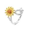 Anillo Giratorio de Girasol Ajustable Transfronterizo Europeo y Americano Antiestrés Ansiedad Anillo de 26 Letras Anillo Giratorio de Girasol