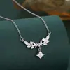 Colgante de Flor de Laurel y Espiga de Trigo de Plata Pura S999 para Mujer, Cadena para Clavícula de Estrella de Cuatro Puntas de Nicho de Alta Gama, Collar Elegante y Suave