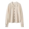Suéter de Cashmere Feminino 100% Cashmere Puro Outono e Inverno Novo Solto Listrado Tricô Gola Polo Manga Longa Cardigã Suéter