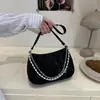Bolso de Hombro/Mano/Axila Grande de Capacidad, Cadena Doble Metálica Perlada, Color Puro Deseo, Nuevo Otoño 2025