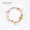 Pulsera de Cuentas Facetadas Estilo Chino con Arena Dorada, Calcedonia, Ágata y Accesorios de Cristal, Joyería de Mano Suave y que Mejora el Cutis, Accesorio Versátil para DIY