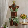 Traje de baño de tres piezas sexy con diseño tie-dye y malla, estilo nuevo europeo y americano 2026, bikini para vacaciones con cuello halter y amarre