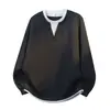 Sudadera Jacquard con Trenza Retorcida y Cuello en V Falsa de Dos Piezas para Hombre 2026 Primavera Nueva Tendencia Holgada Casual