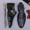 Sandalias de Cuero Vintage para Hombre Cuero Genuino Piel de Vaca Hebilla Calado Negocios Trabajo Casual Ropa Exterior Punta Sandalias de Cuero para Hombre