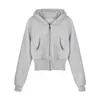 Chamarra sudadera rosa para mujer, nuevo estilo otoño 2026, top corto holgado casual con capucha y cierre de cremallera para personas petites, moderno