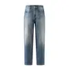 Calça Jeans Masculina Muqiu Estilo Old Money Americano com Stretch em Quatro Direções e Lavagem, Calça de Cintura Alta Solta de Perna Reta Tamanho Plus