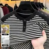Sudadera Henley de mezcla de lana para hombre con forro polar, nueva colección otoño/invierno 2026, camiseta térmica de manga larga a rayas
