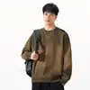Roupas Masculinas Fengshe / Moletom Masculino Gola Redonda, Estilo Americano, Peso Pesado 360g, Etiquetado, Lavado Degradê, Blusa Casual Solta de Manga Longa