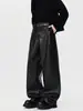 Calça preta de couro PU de alta qualidade americana para homens e mulheres, calça de perna reta solta da moda de outono, calça versátil vintage de alta qualidade