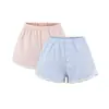 Ropa exterior de encaje dulce y femenina, shorts casuales de cintura alta, verano 2025, nuevos pantalones de pijama para casa a rayas de encaje