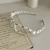 Faixa de cabeça com armação de óculos de bolinhas peroladas, faixa de cabeça de tecido enrolada à mão com coroa alta, presilha de cabelo para uso diário, acessório de cabelo da moda
