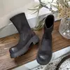 Botas de equitação outono e inverno, cano curto, sola grossa, botas retrô 2026, botas longas, botas de meia-panturrilha, novo estilo feminino afinador