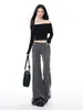 Pantalones de Traje Acampanados de Cintura Baja # Gris Yechuan, Nuevo Estilo Primavera con Diseño de Cinturón Ancho, Pantalones Bootcut Casuales Adelgazantes.