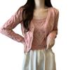 Conjunto Estilo Deseo Puro para Mujer Japonés 2023 Primavera Nueva Llegada Punto Calado Bordado Suéter Camisola Cárdigan Conjunto de Dos Piezas