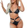 Fevereiro de 2023 novo sexy transfronteiriço de couro envernizado com alças, conjunto sexy três pontos com abertura, suporte para geração