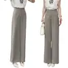 Calças pantalona cinza de terno com cintura alta e caimento fluido para mulheres, novo estilo outono 2026, calças casuais modeladoras para pessoas baixinhas