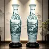 Jarrón de porcelana azul y blanco pintado a mano en cerámica de Jingdezhen, con diseño de paisaje, para recibidor y sala de estar, jarrón grande de suelo, decoración para inauguración de hotel