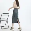 Saia Feminina 2024 Novo Verão Explosões Figura em Pera Negra Saia Meia-calça em A Saia Longa Jeans Dividida