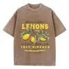 Camiseta Retro Lavada de Algodão Tamanho Europeu Cruzado Camiseta com Estampa de Limão Fresco Preto Cinza Verde
