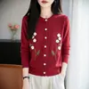 Novedad Otoño/Invierno 2026: Cárdigan de Punto de Terciopelo Suave con Cuello Redondo, Mangas Largas y Diseño Floral Bordado en 3D, Prenda Superior/Exterior de Corte Holgado