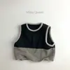 2026 Nuevo Estilo Otoño Suéter Casual Infantil Estilo Coreano Rayado Bloque de Color Cuello Redondo Tejido Chaleco para Niños