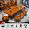 Juego de Mesa de Té Grande y Sillas de Madera Maciza, Una Mesa y Cinco Sillas, Madera Natural, Estilo Chino Nuevo, Mesa de Té para el Hogar, Estación de Preparación de Té para Oficina, Todo en Uno