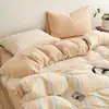 Conjunto de Quatro Peças em Gaze Plissada Dupla Camada 100% Algodão Grau Mãe e Bebê Estilo INS Estampa Listrada Macio 100% Algodão Conjunto de Pijama para Dormir