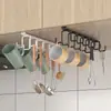 Prateleira de armazenamento para uso doméstico, prateleira de armazenamento de armário, economiza espaço sem furos, gancho de fileira dupla, prateleira de armazenamento conectada multifuncional