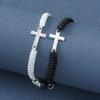 Conjunto de pulseira de corda tecida à mão transfronteiriça novo cruz preto e branco um par de pulseira magnética de casal amor preto e branco pulseira