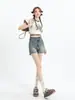 Shorts de mezclilla para mujer 2024 Nuevo Verano Cintura alta Pequeño Delgado A Palabra Retro Combinable Pierna ancha Hot Pants