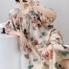 Pijama Floral Chino Nuevo Manga Larga Algodón Seda Camisón para Mujer Primavera y Verano Suelto Estilo Chino Algodón Seda Verano Talla Grande Ropa para el Hogar