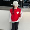 Traje de primavera y otoño para niñas 2025 nueva moda niñas estilo coreano niños grandes estilo extranjero amor chaleco suéter base