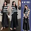 Conjunto de Cardigã de Tricô Listrado para Gestante de Verão 2026 + Vestido Camisola Elegante e Versátil de Tecido Acetato para Gestante