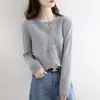 Cárdigan de Punto con Cuello Redondo Suéter Abrigo para Mujer Principios de Primavera Principios de Otoño Invierno Estilo Nuevo Manga Larga Holgado Estilo Coreano Lana Ropa Corta