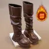 Botas de Pelúcia Cano Alto para Meninas Inverno Novo Estilo Infantil Estilo Britânico Quente Proteção Contra Frio Moda Botas Longas para Meninas