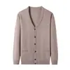 Cardigan de Tricô Casual com Gola V de Botão Único para Homem, Suéter Jaqueta Versátil de Cor Sólida com Manga Longa