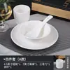 Juego de Platos y Tazones de Alta Gama para Restaurantes de Hotel, Platos de Porcelana Ósea Pura Blanca Cerámica, Tazones, Tazas y Cucharas para Poner la Mesa en Hoteles y Clubes