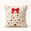 Funda de Almohada Popular Navideña Transfronteriza con Lazo Navideño y Bordado de Estrella de Cinco Puntas, Cojín para Sofá, Funda de Almohada para Decoración del Hogar