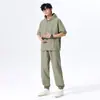 Traje Pantalón de Nueve Puntos Marca de Moda Traje de Dos Piezas Holgado Deportivo de Manga Corta Traje Casual Juvenil de Primavera Algodón Gris