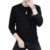 Sudadera de manga larga para hombre, nuevo estilo primavera y otoño, jacquard con pedrería, camiseta casual de cuello redondo, suéter versátil, prenda básica elegante