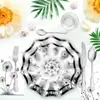 Mu007 Diente de León Pequeño Transparente Planta Placa Ondulada Vajilla Festiva Set de 6 Piezas para 8 Personas Plato de Papel Papel de Seda