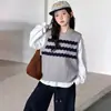 Conjunto de Outono para Meninas 2026 Novo Estilo Crianças de Meia-Idade e Mais Velhas Moda Estilo Coreano Colete Listrado Camada de Base Calça de Pernas Largas Conjunto de Três Peças
