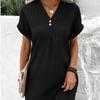 Ropa de Mujer Europea y Americana Transfronteriza 2023 Nuevo Amazon Cuello en V Color Puro Jersey Cómodo Casual Vestido con Botones